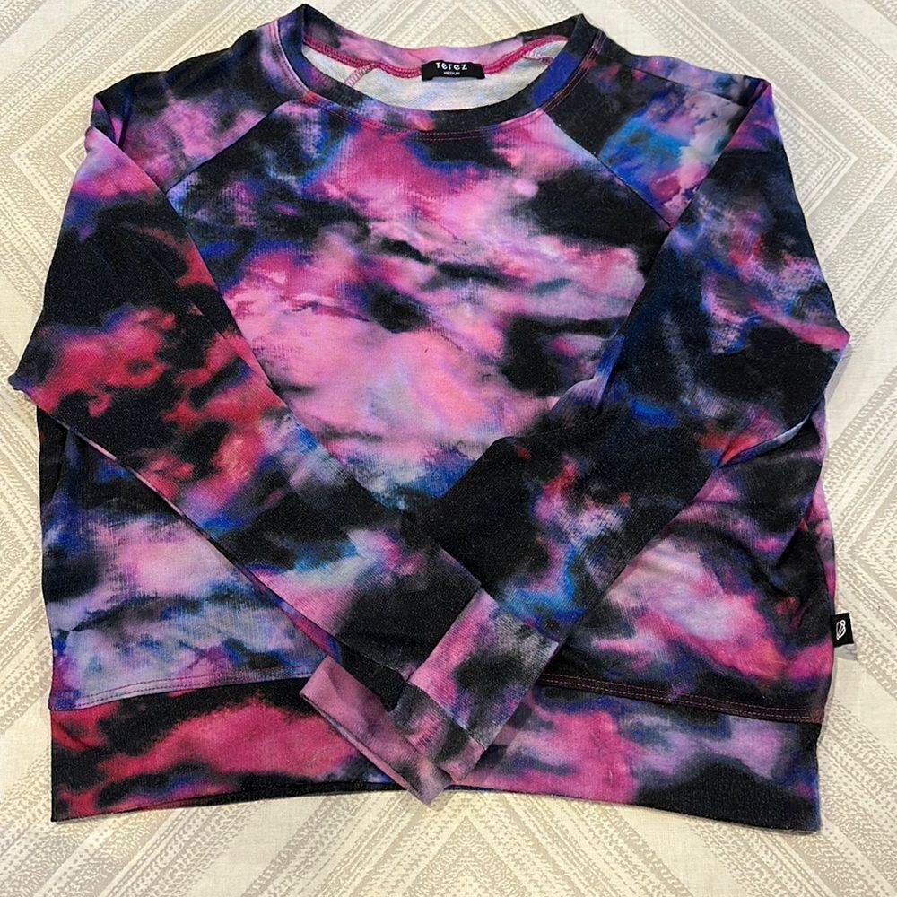 Terez Girls Pink, Black Blue Tie Dye Sweatshirt, Size M